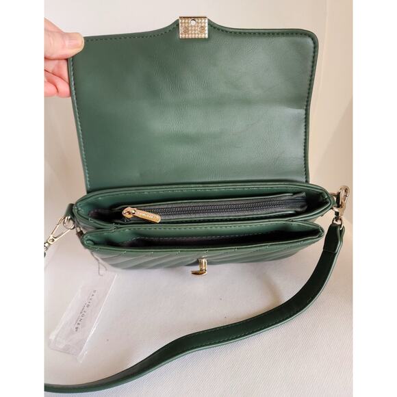 PURSE-CROSSBODY-DAVID JONES PARIS-Faux Leather-Green-Silver Tone Hardware-NEW - Picture 9 of 14